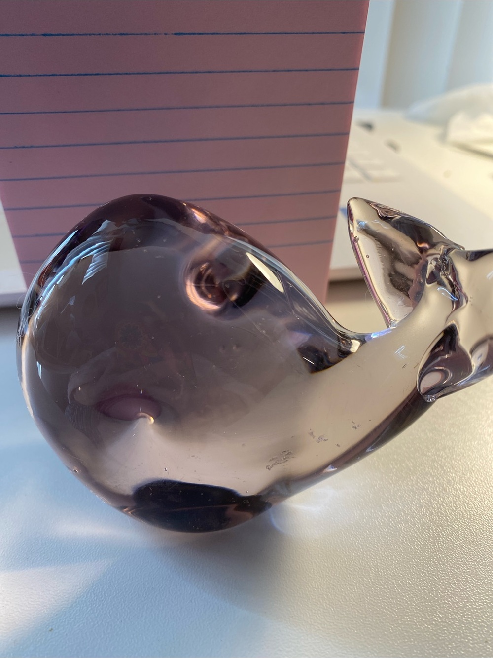 Smoked Purple Glass Whale Figurine - Decorative Home Art